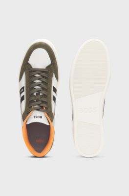 Faux-leather trainers with colour-blocking, Khaki