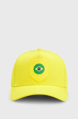 Cappellino in twill lucido con distintivo bandiera paese con logo, Brasile