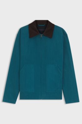 BOSS BY BECKHAM cotton jacket with contrast collar, Blue
