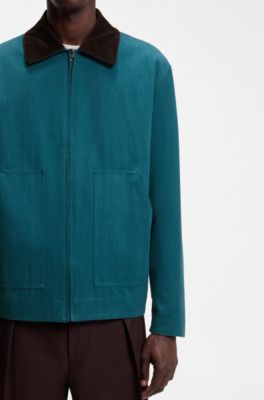 BOSS BY BECKHAM cotton jacket with contrast collar, Blue