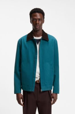BOSS BY BECKHAM cotton jacket with contrast collar, Blue
