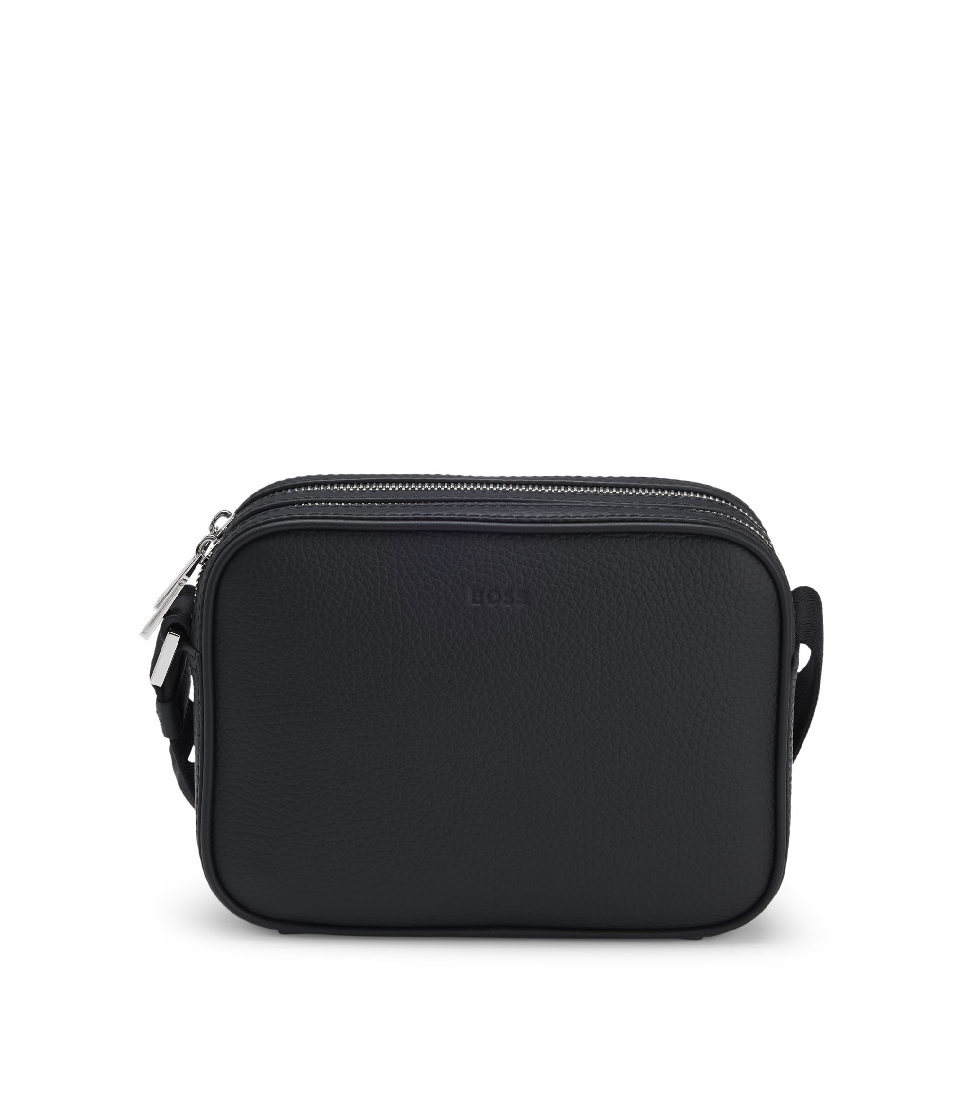 Umhängetasche aus genarbtem Leder mit Logo-Prägung