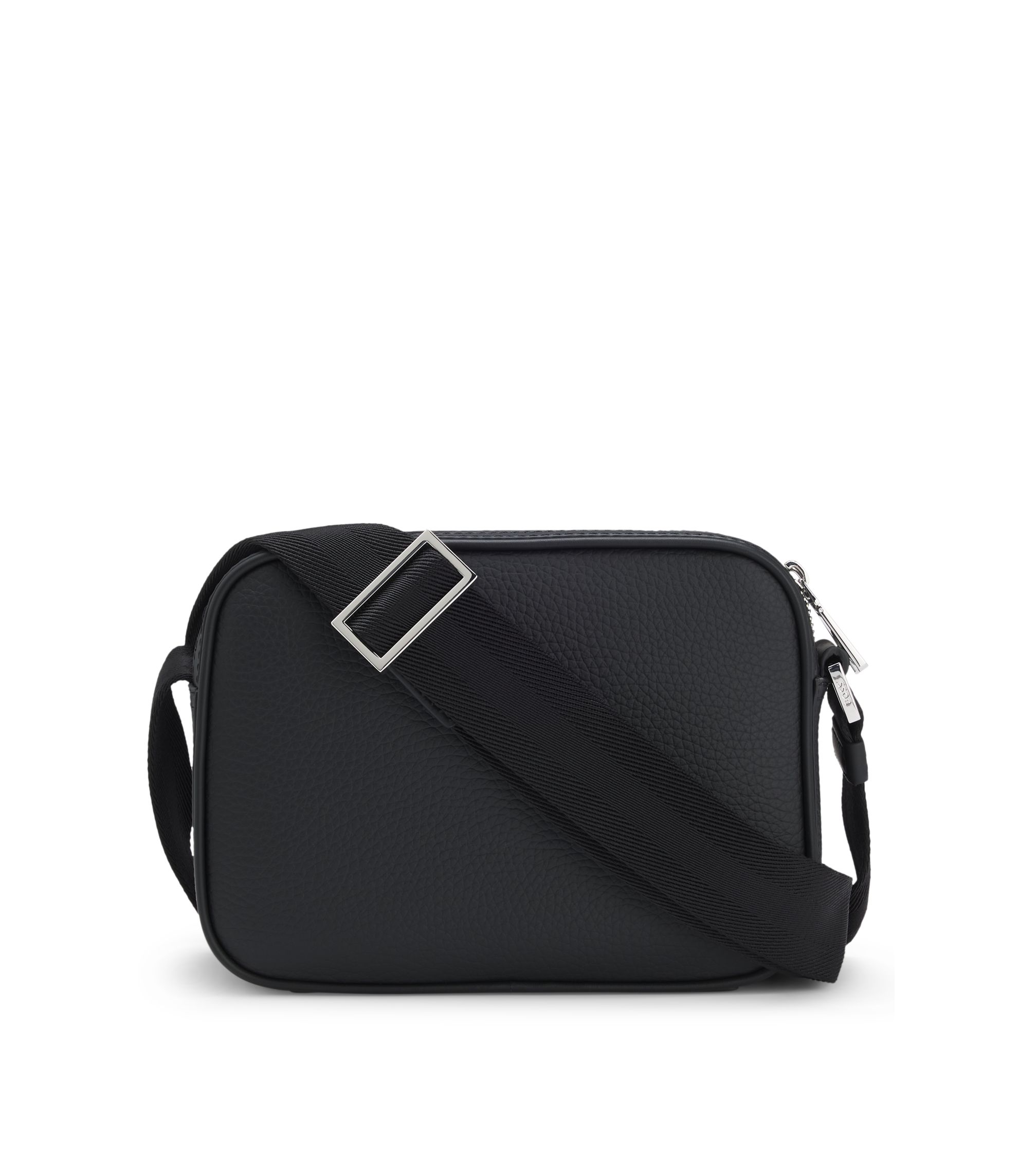 美品未使用　HUGO BOSS ストライプ ボディバッグ エンボスレザー 黒 BOSS - クロスボディバッグ グレインレザー エンボスロゴ - ブラック