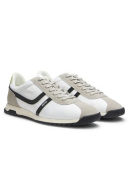 Logo trainers with faux suede trims, Light Grey