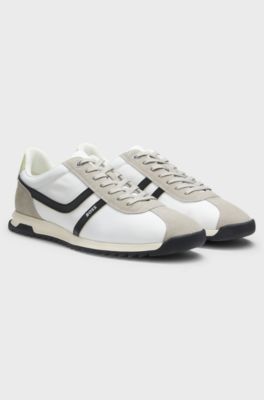 Logo trainers with faux suede trims, Light Grey