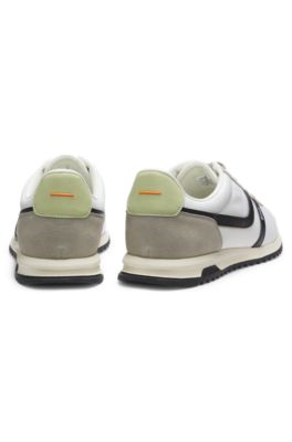 Logo trainers with faux suede trims, Light Grey