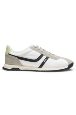 Logo trainers with faux suede trims, Light Grey