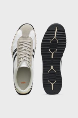 Logo trainers with faux suede trims, Light Grey