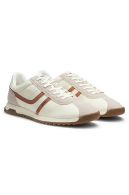 Logo trainers with faux suede trims, Light Beige