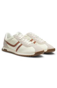 Logo trainers with faux suede trims, Light Beige