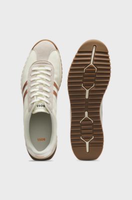 Logo trainers with faux suede trims, Light Beige