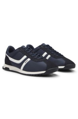Logo trainers with faux suede trims, Dark Blue