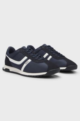 Logo trainers with faux suede trims, Dark Blue