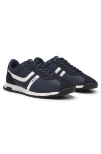 Logo trainers with faux suede trims, Dark Blue