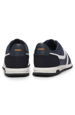 Sneakers mit Veloursleder-Imitat-Details und Logo, Dunkelblau