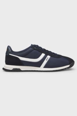 Sneakers con logo e rifiniture in similpelle scamosciata, Blu scuro