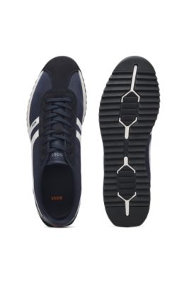 Sneakers mit Veloursleder-Imitat-Details und Logo, Dunkelblau