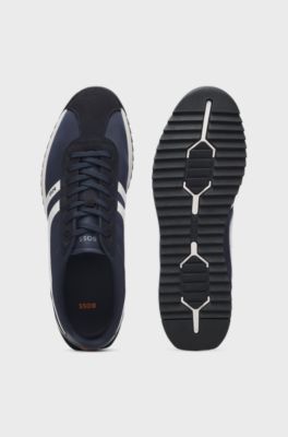 Sneakers mit Veloursleder-Imitat-Details und Logo, Dunkelblau