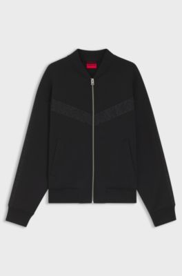 Cotton-blend jacket with broderie stripes, Black