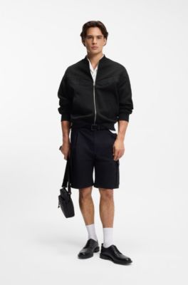 Cotton-blend jacket with broderie stripes, Black