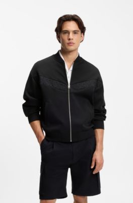 Jacke aus Baumwoll-Mix mit Lochstickerei-Streifen, Schwarz