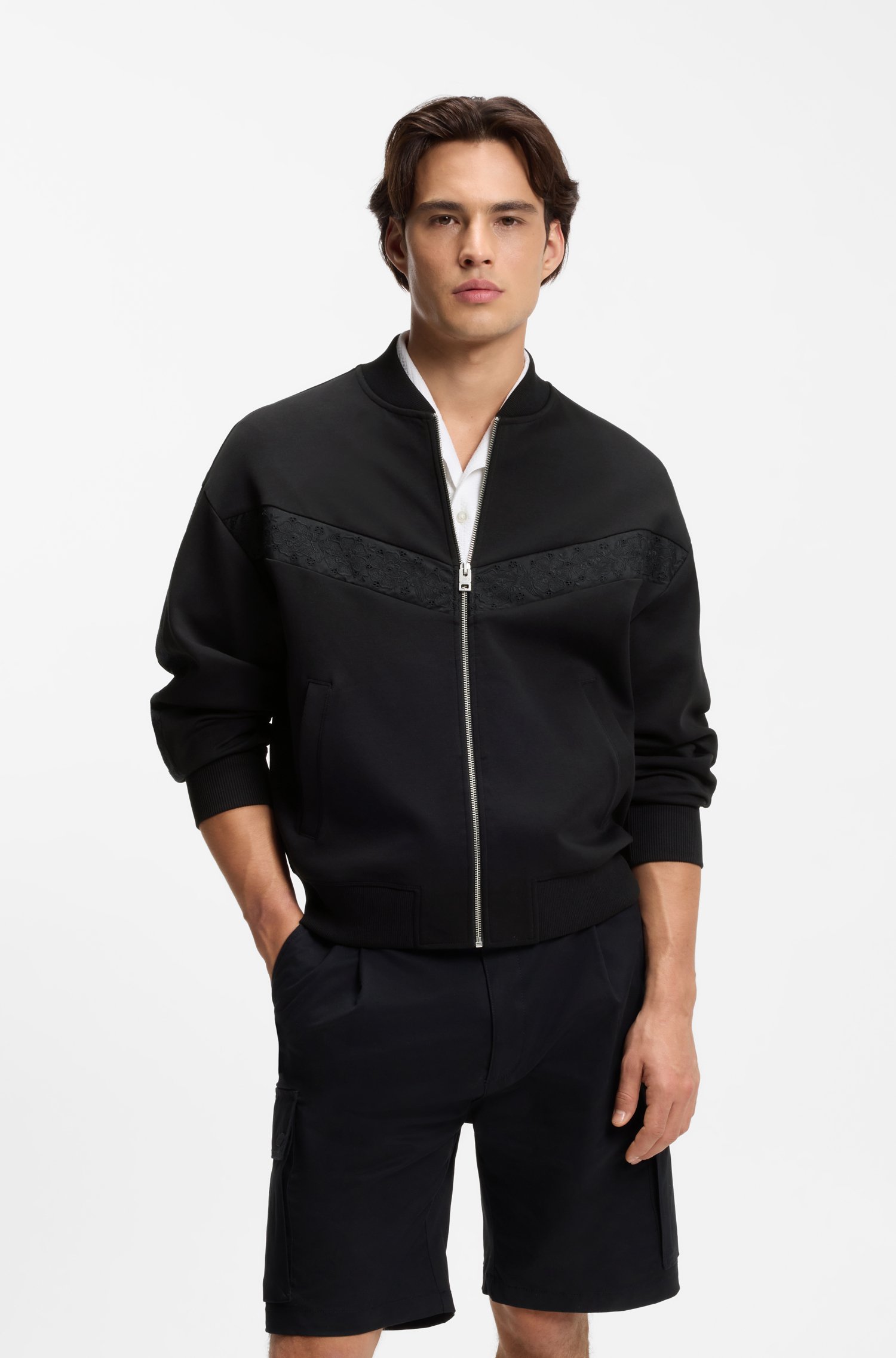 Hugo Cotton-blend jacket with broderie stripes jackor herr