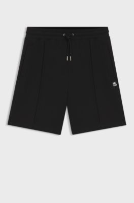 Short en coton m&eacute;lang&eacute; avec garniture logo revisit&eacute;, Noir