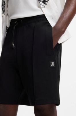 Cotton-blend shorts with stacked-logo trim, Black