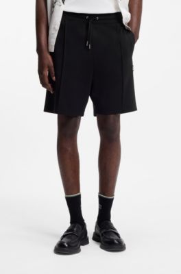 Cotton-blend shorts with stacked-logo trim, Black