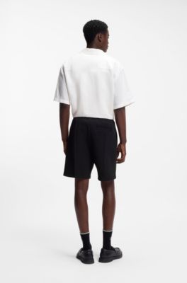 Cotton-blend shorts with stacked-logo trim, Black
