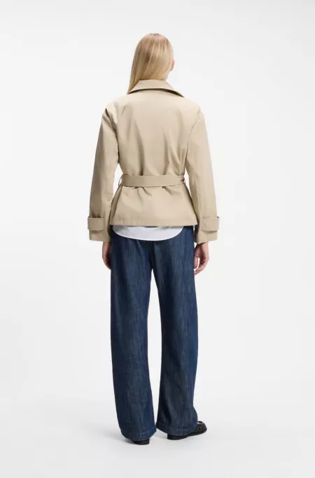 Cropped belted trench coat in cotton twill