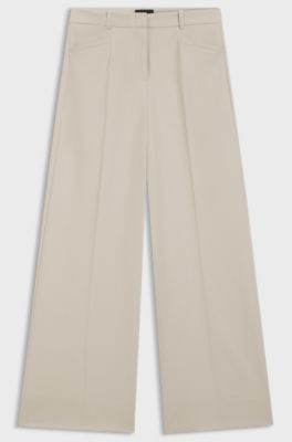 Regular-fit trousers with wide leg, Light Beige