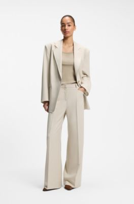 Regular-fit trousers with wide leg, Light Beige