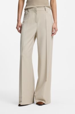 Regular-fit trousers with wide leg, Light Beige