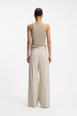 Regular-fit trousers with wide leg, Light Beige