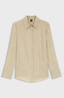 Regular-fit blouse with concealed closure, Light Beige