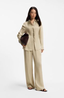 Regular-fit blouse with concealed closure, Light Beige