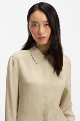 Regular-fit blouse with concealed closure, Light Beige
