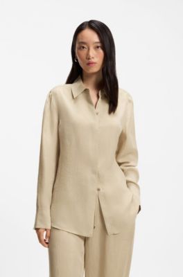 Regular-fit blouse with concealed closure, Light Beige