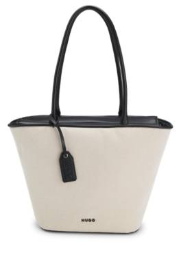 Canvas shopper bag with faux-leather trims 1