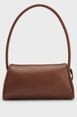 Faux-leather shoulder bag with logo tag, Brown