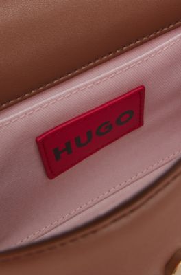 Faux-leather shoulder bag with logo tag, Brown