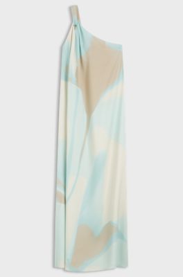 One-shoulder maxi dress with oversized floral print, Patterned