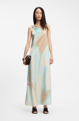 One-shoulder maxi dress with oversized floral print, Patterned