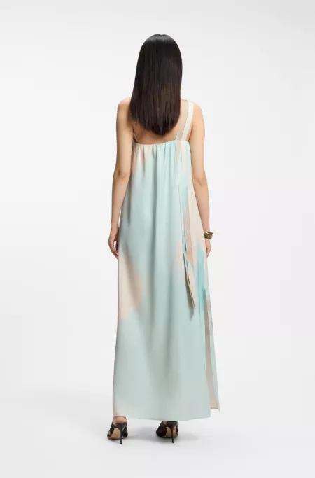 One-shoulder maxi dress with oversized floral print
