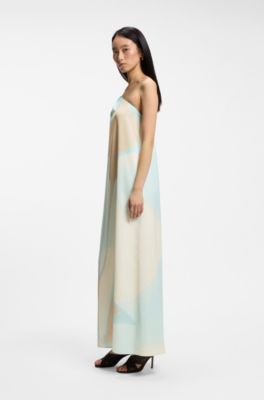 One-shoulder maxi dress with oversized floral print, Patterned