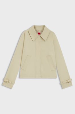 Regular-fit short trench coat in cotton, Beige
