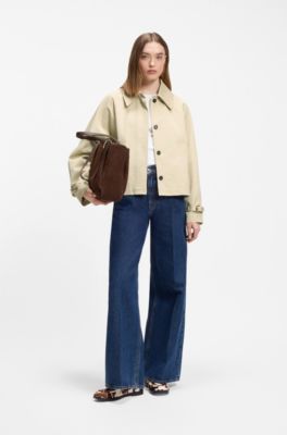 Regular-fit short trench coat in cotton, Beige