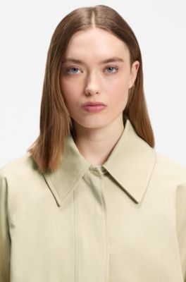 Regular-fit short trench coat in cotton, Beige