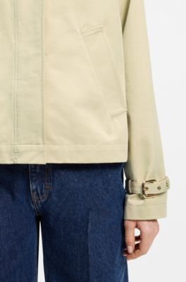 Regular-fit short trench coat in cotton, Beige